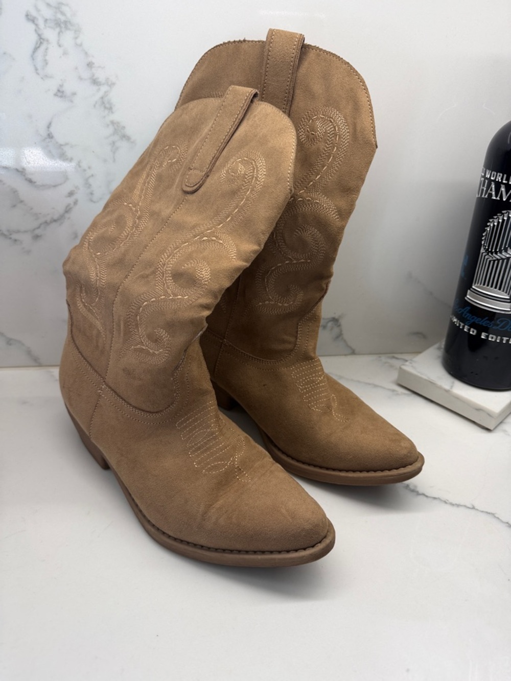 me too Tan fabric Western-Inspired boots